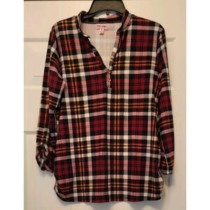 Feathers Maternity Womens Sz M Long Sleeve Button Down Plaid Shirt Red